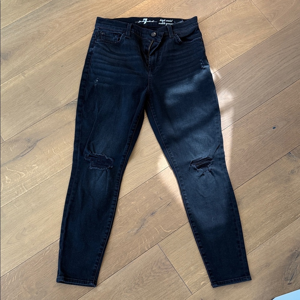 7 For All Mankind Black Distressed Skinny Jeans